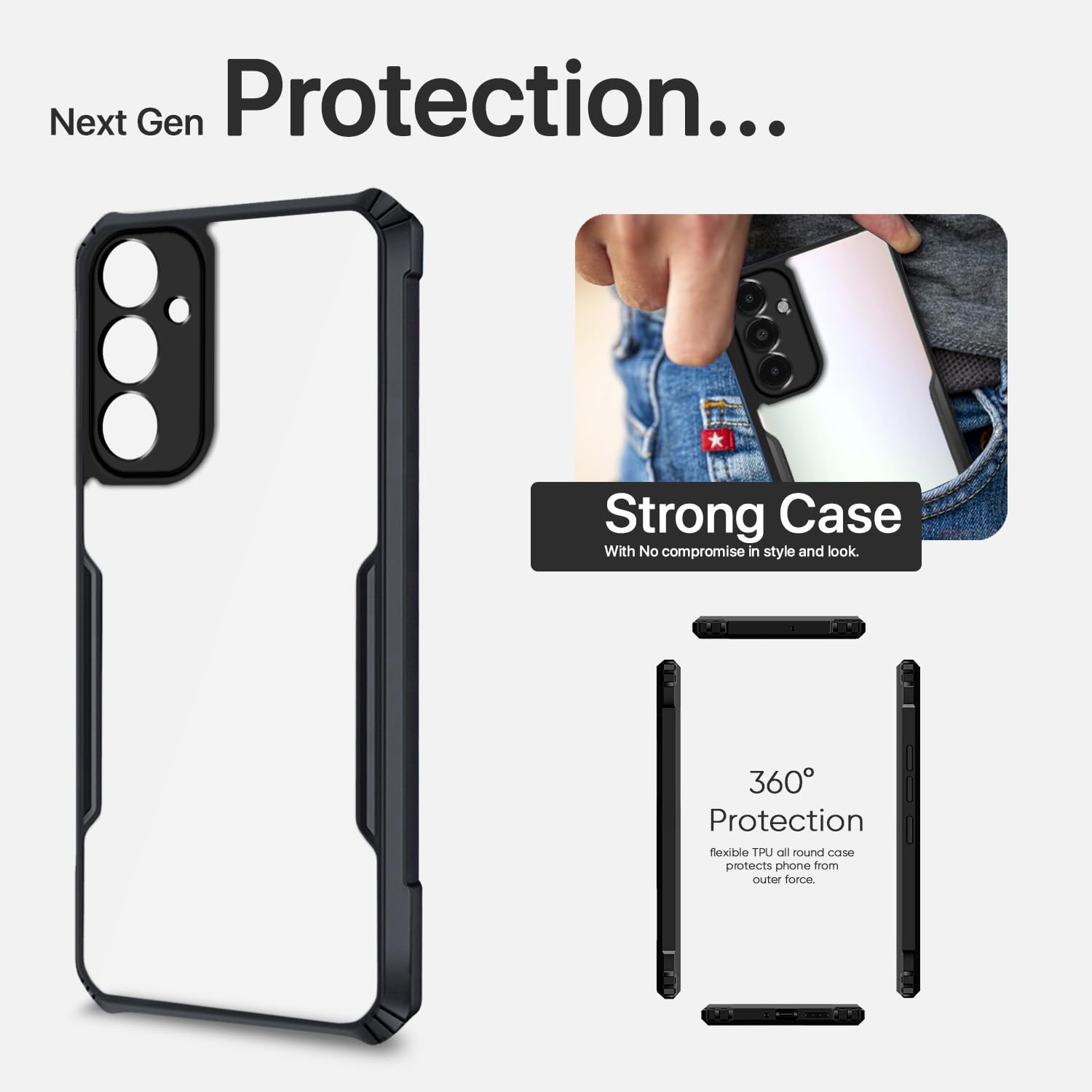 Pikkme Samsung Galaxy F54 5G Back Cover Crystal Clear Transparent Back Eagle Case (black)