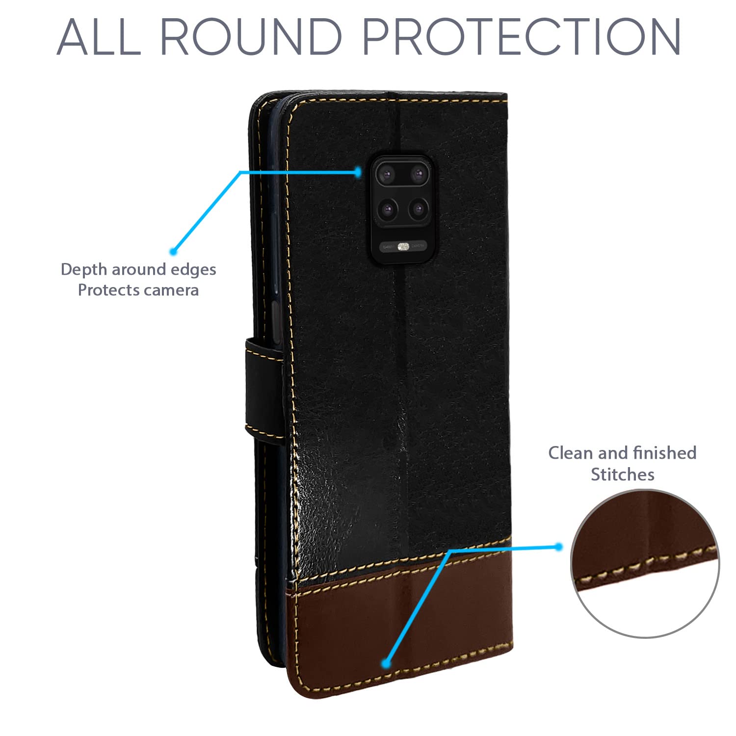 Pikkme Mi Redmi Note 10 Lite/Redmi Note 9 Pro/Note 9 Pro Max Constrast Flip Cover | Black & Brown