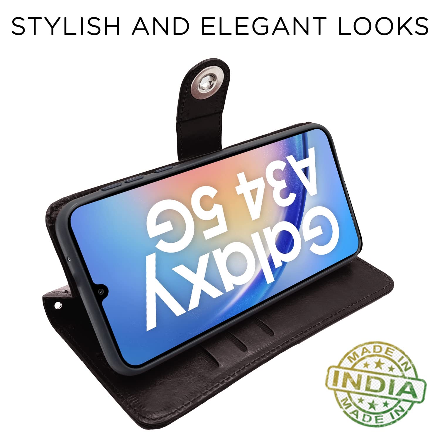 Pikkme Samsung Galaxy A34 5G Button Flip Cover (Coffee)