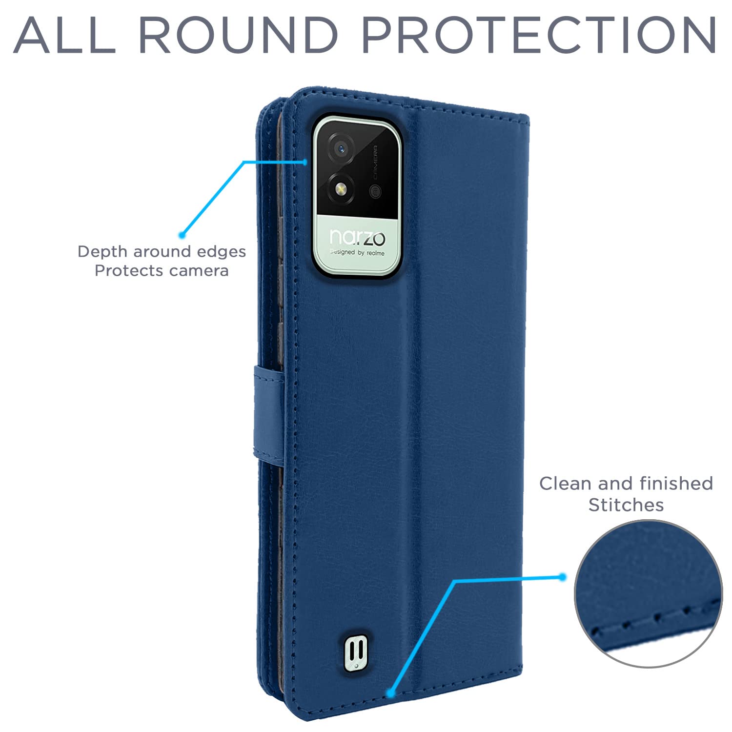 Pikkme Realme Narzo 50i Vintage Flip Cover | Blue