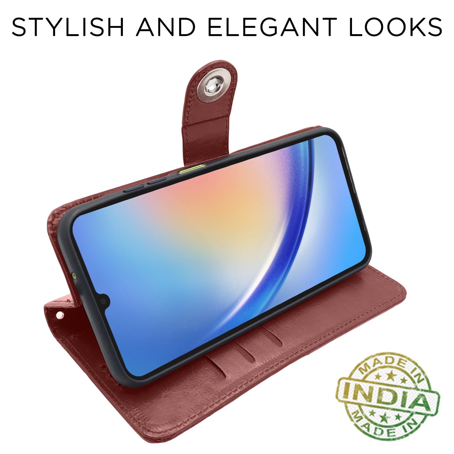 Pikkme Samsung Galaxy A05S Button Flip Cover (Brown)