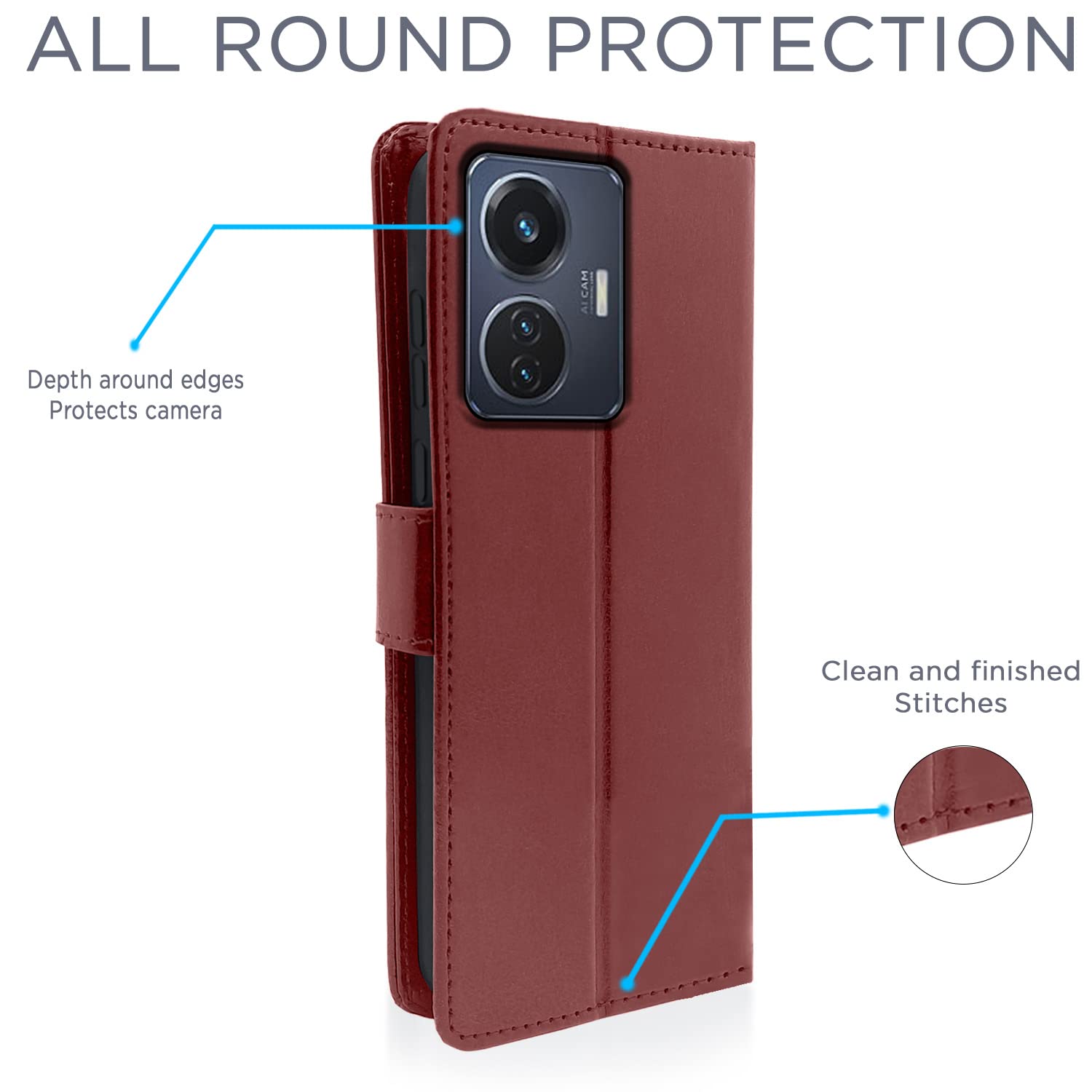 Pikkme iQOO Z6 44W / Vivo T1 44W Vintage Flip Cover | Brown