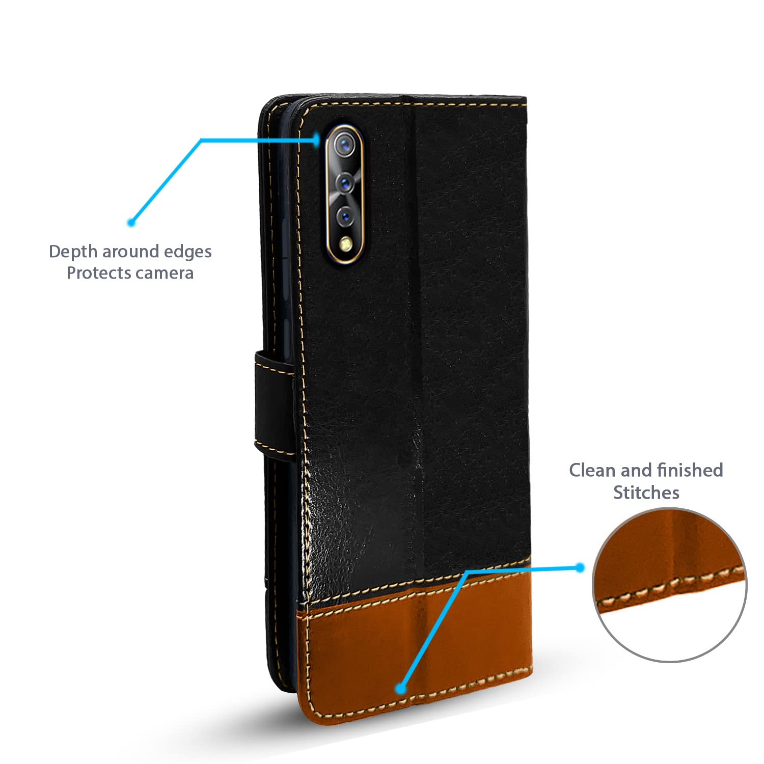 Pikkme Vivo S1 Constrast Flip Cover | Black & Brown