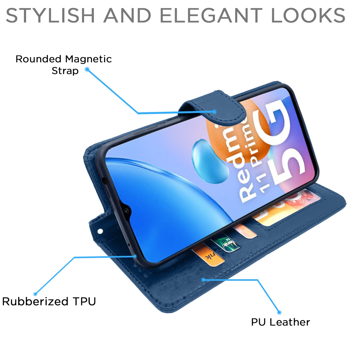 Pikkme Pikkme Mi Redmi 11 Prime 5G Vintage Flip Cover | Blue