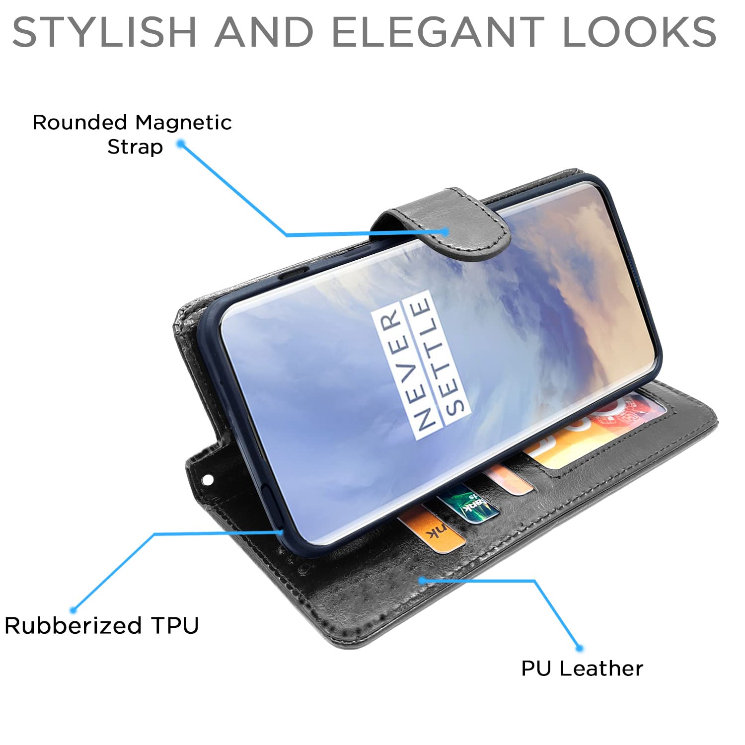 Pikkme OnePlus 7 Pro Vintage Flip Cover | Black