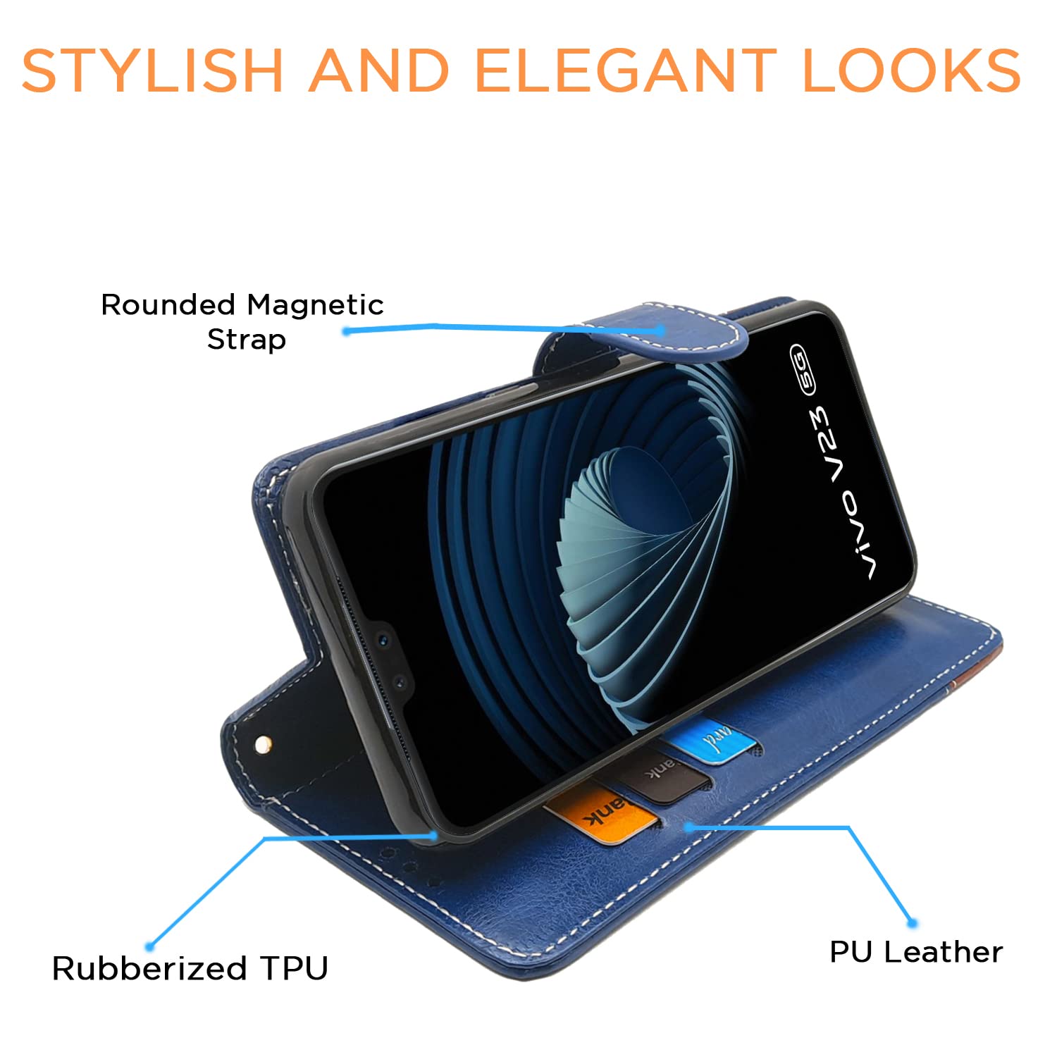 Pikkme Vivo V23 5G Contrast Flip Cover (Blue & Brown)