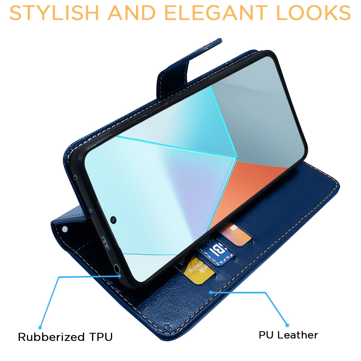 Pikkme blue Contrast wallet flip cover for Redmi Note 13 Pro 5G – photo 5