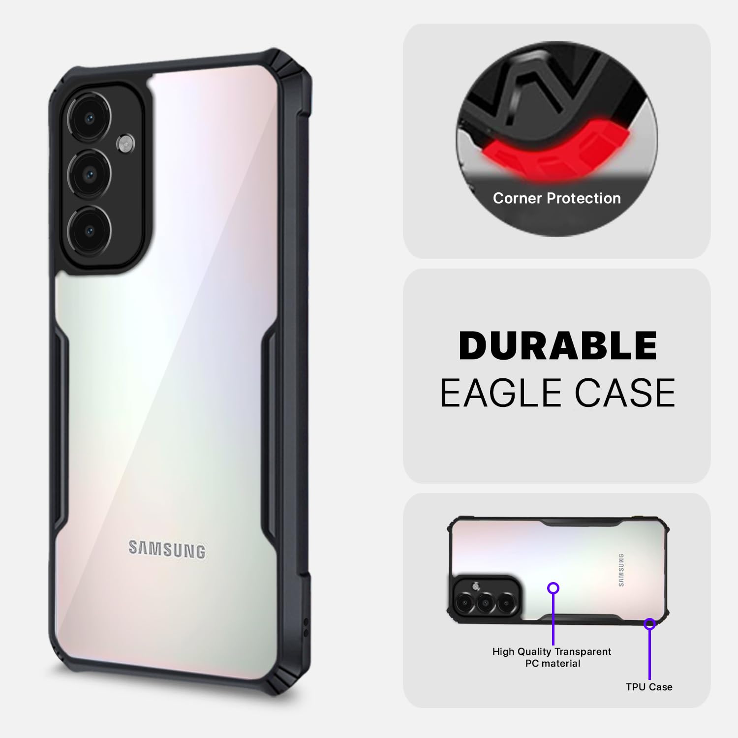 Pikkme Samsung Galaxy F54 5G Back Cover Crystal Clear Transparent Back Eagle Case (black)