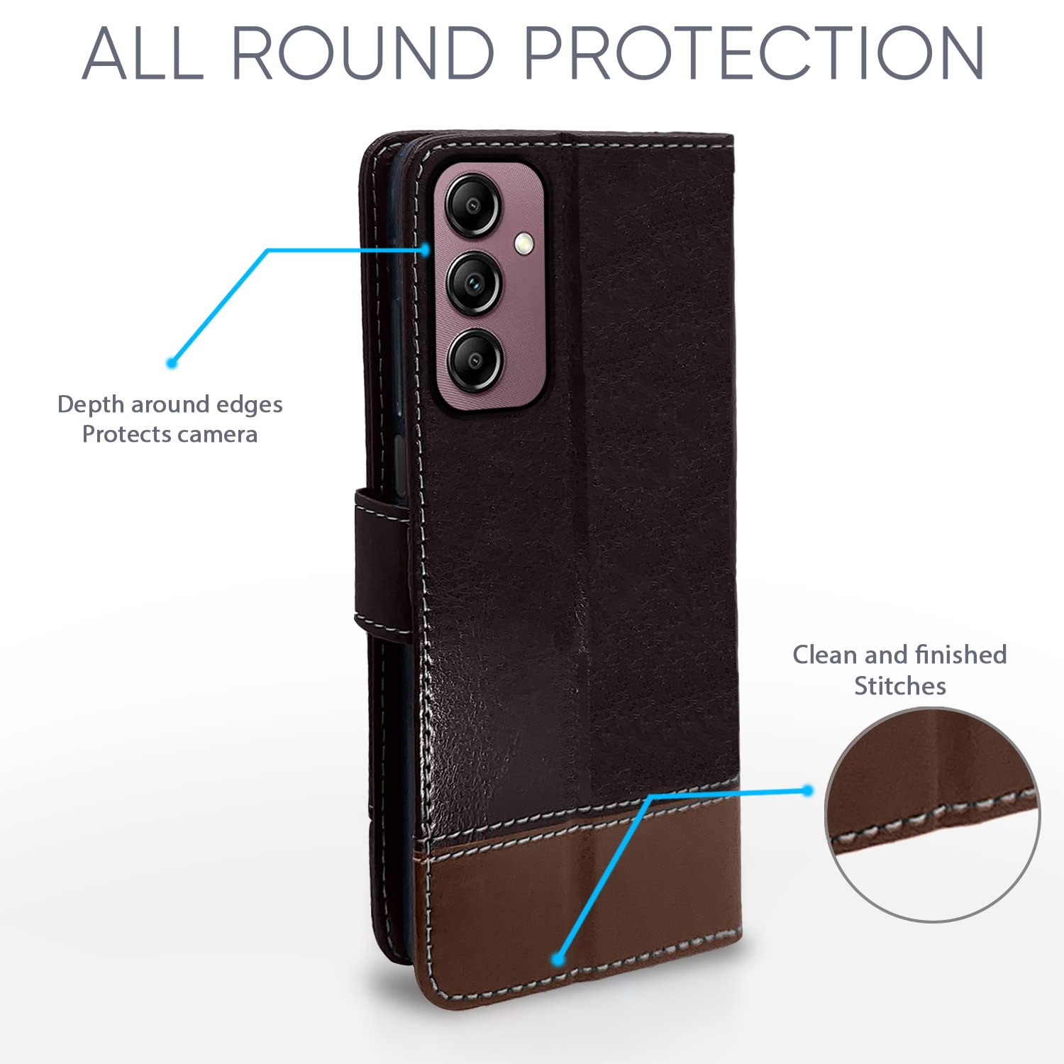 Pikkme Samsung Galaxy A14 5G Constrast Flip Cover | Coffee & Brown