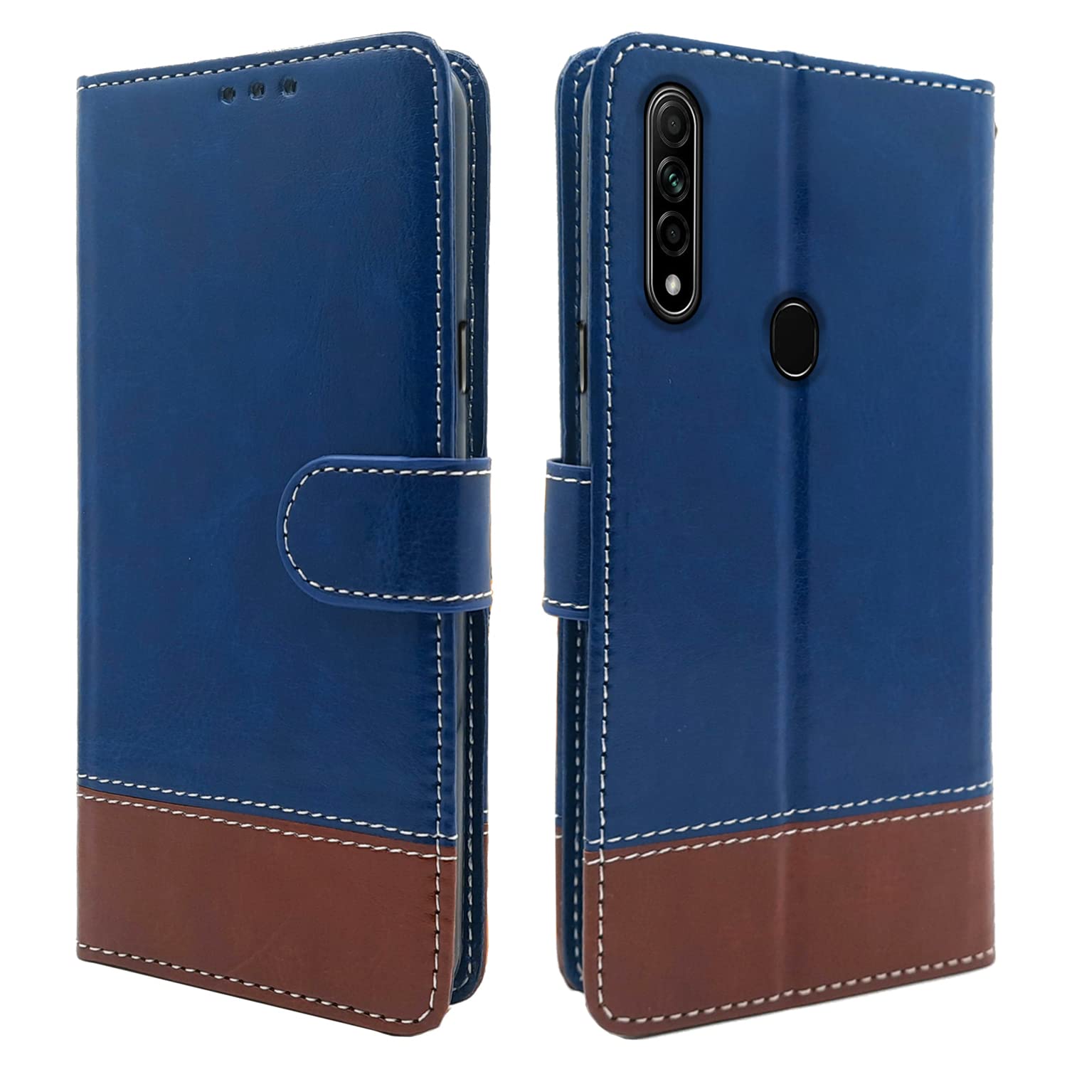 Pikkme Oppo A31 Constrast Flip Cover | Blue & Brown