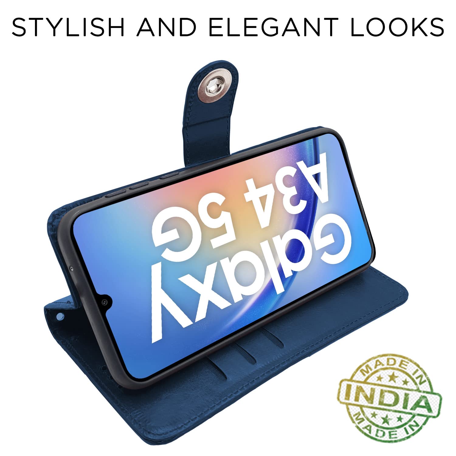 Pikkme Samsung Galaxy A34 5G Button Flip Cover (Blue)