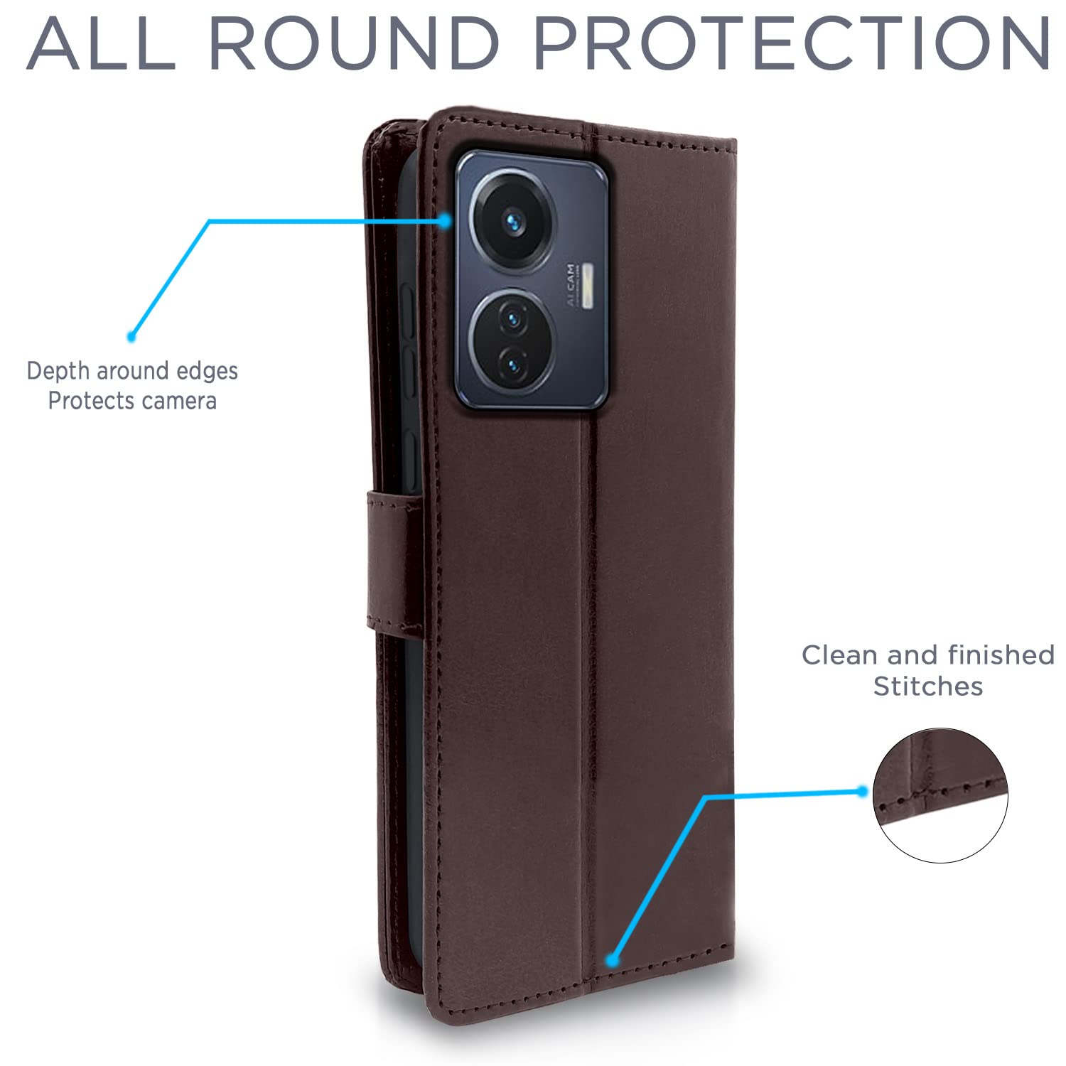 Pikkme iQOO Z6 44W / Vivo T1 44W Vintage Flip Cover | Coffee