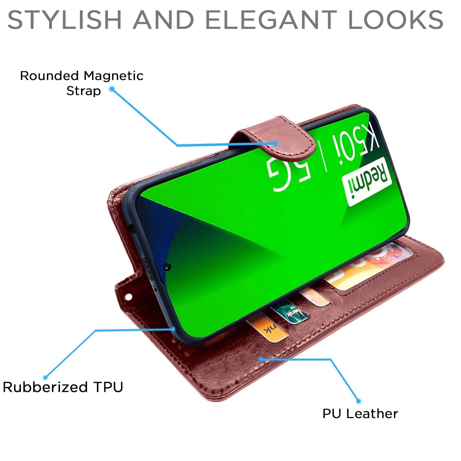 Pikkme Redmi K50i Vintage Flip Cover | Brown