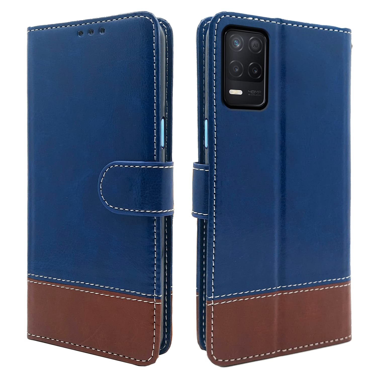 Pikkme Realme 9 5G / 8s 5G / 8 5G / Narzo 30 5G Constrast Flip Cover | Blue & Brown