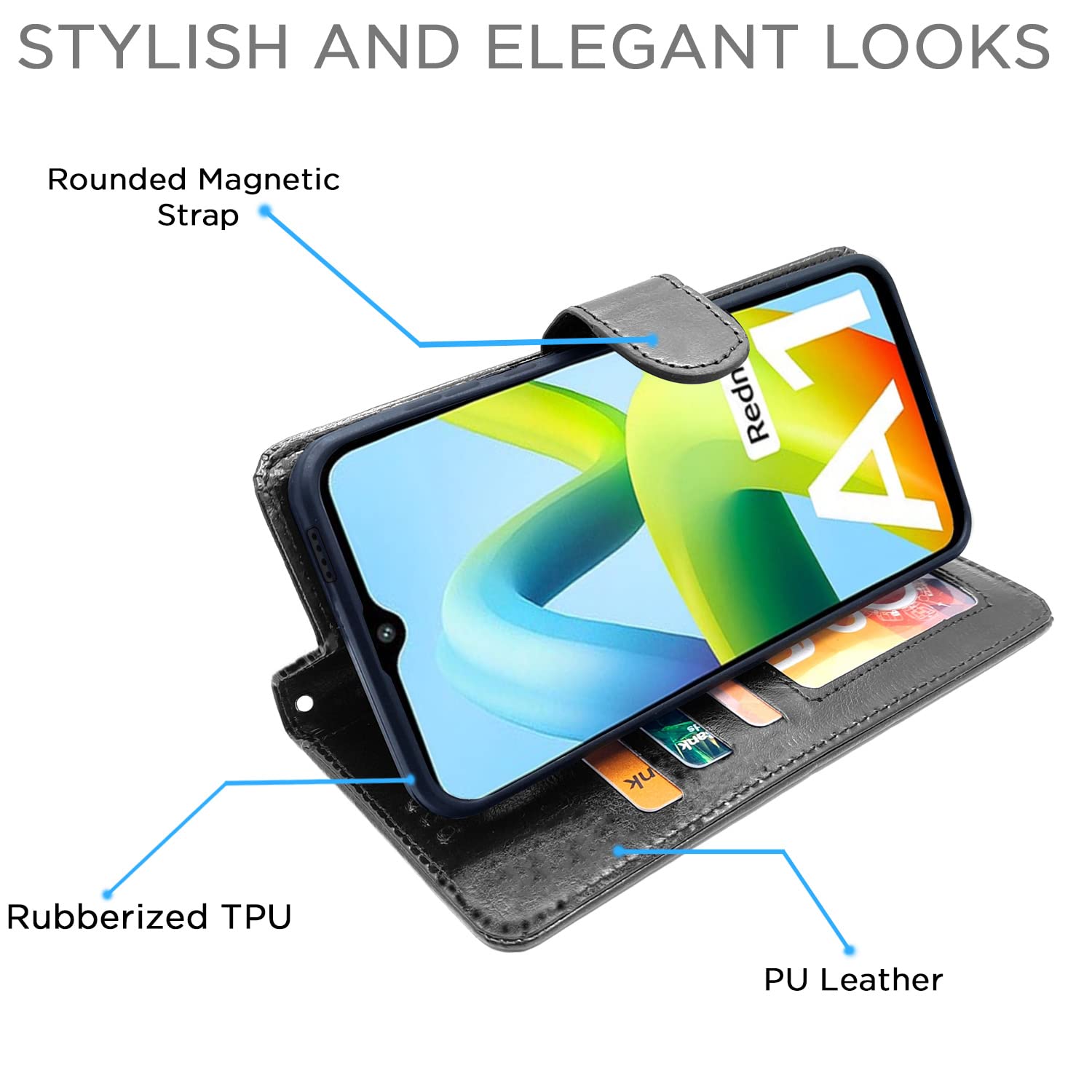 Pikkme Redmi A1 2022 Vintage Flip Cover | Black