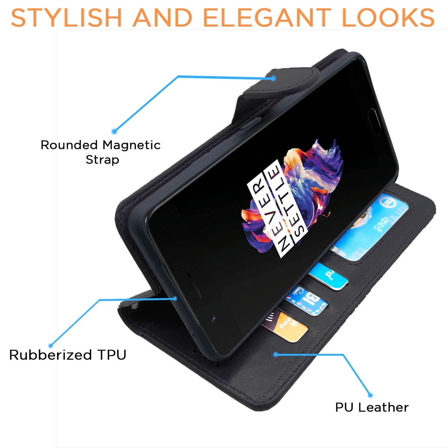 Pikkme OnePlus 5 Vintage Flip Cover | Black