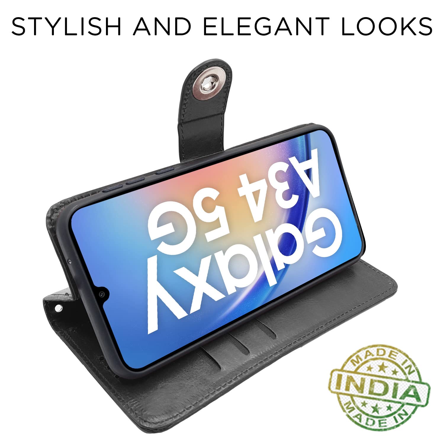 Pikkme Samsung Galaxy A34 5G Button Flip Cover (Black)