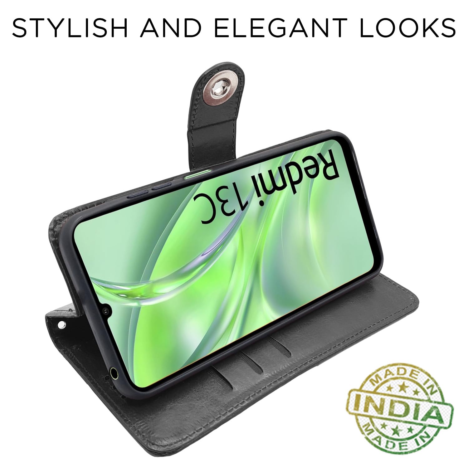 Pikkme Redmi 13C 4G Button Flip Cover (Black)