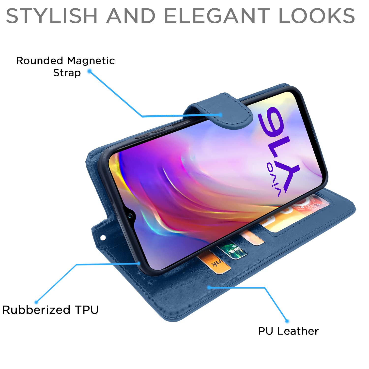 Pikkme Vivo Y16 Vintage Flip Cover | Blue