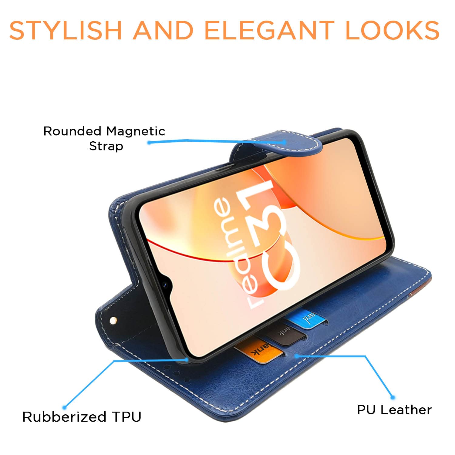 Pikkme Realme C31 Constrast Flip Cover | Blue & Brown