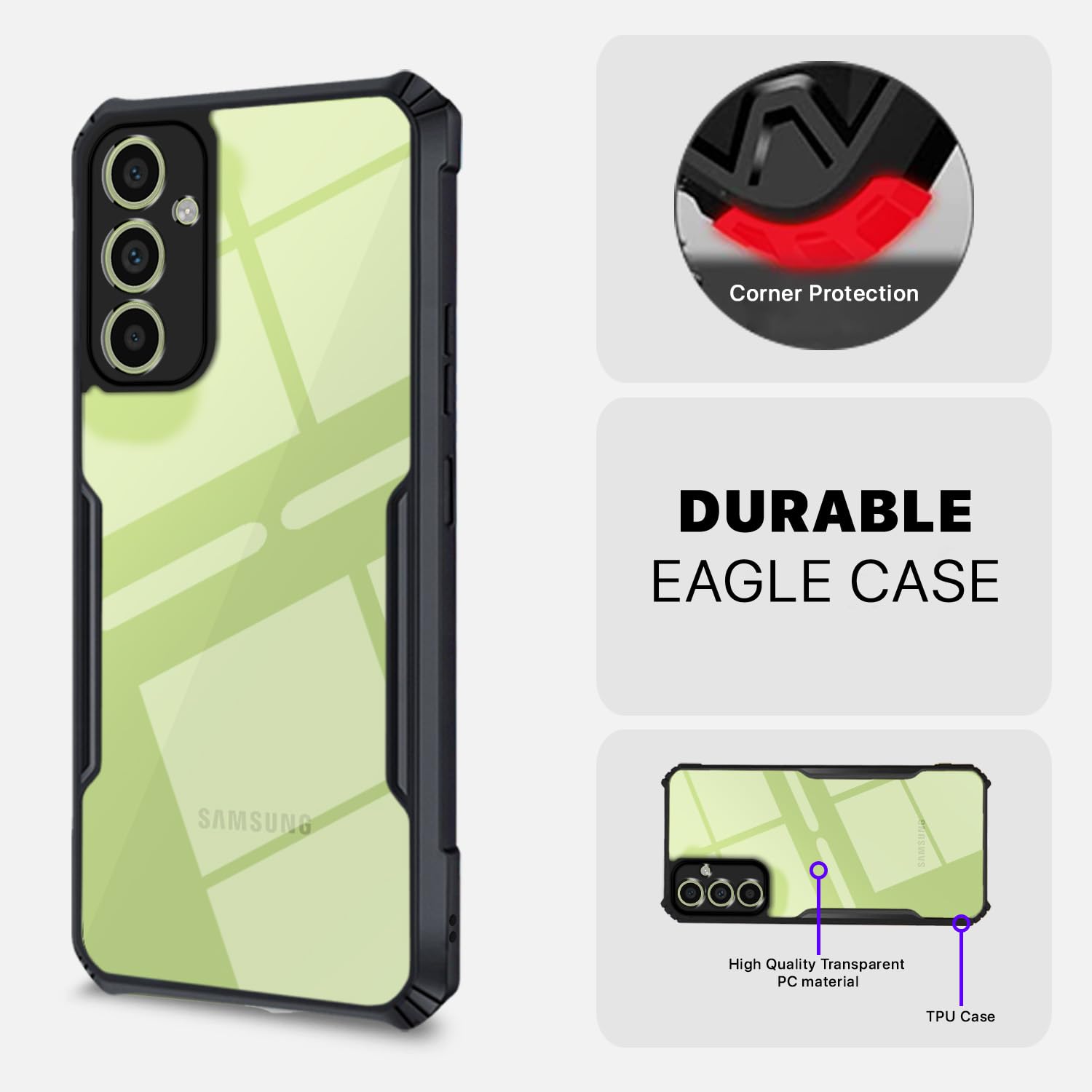 Pikkme Samsung Galaxy A34 5G Back Cover Crystal Clear Transparent Back Eagle Case (black)