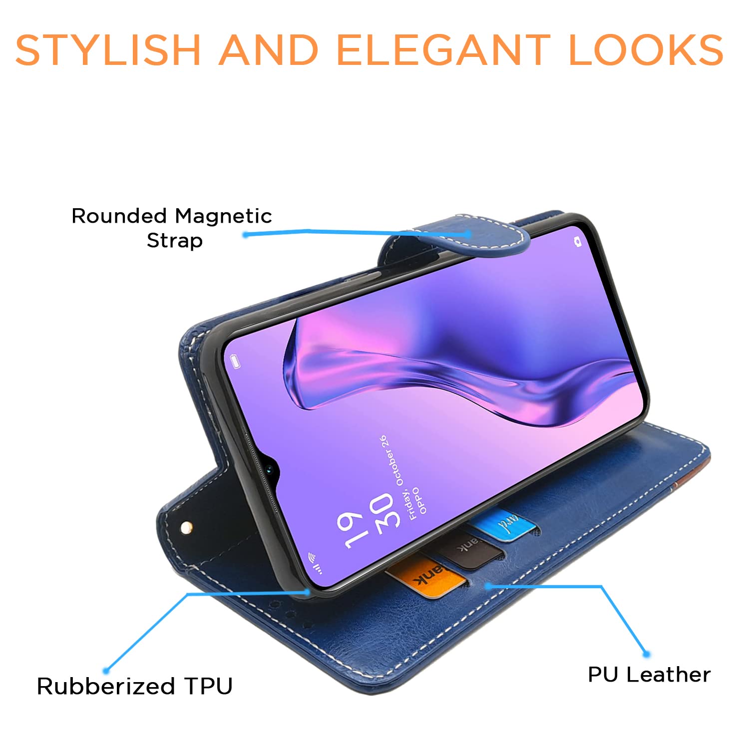 Pikkme Oppo A31 Constrast Flip Cover | Blue & Brown