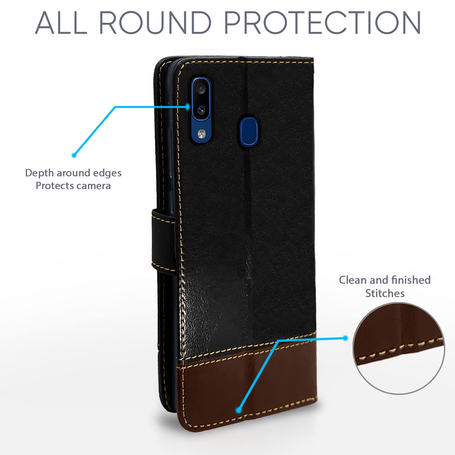Pikkme Samsung Galaxy A20 / A30 Constrast Flip Cover | Black & Brown