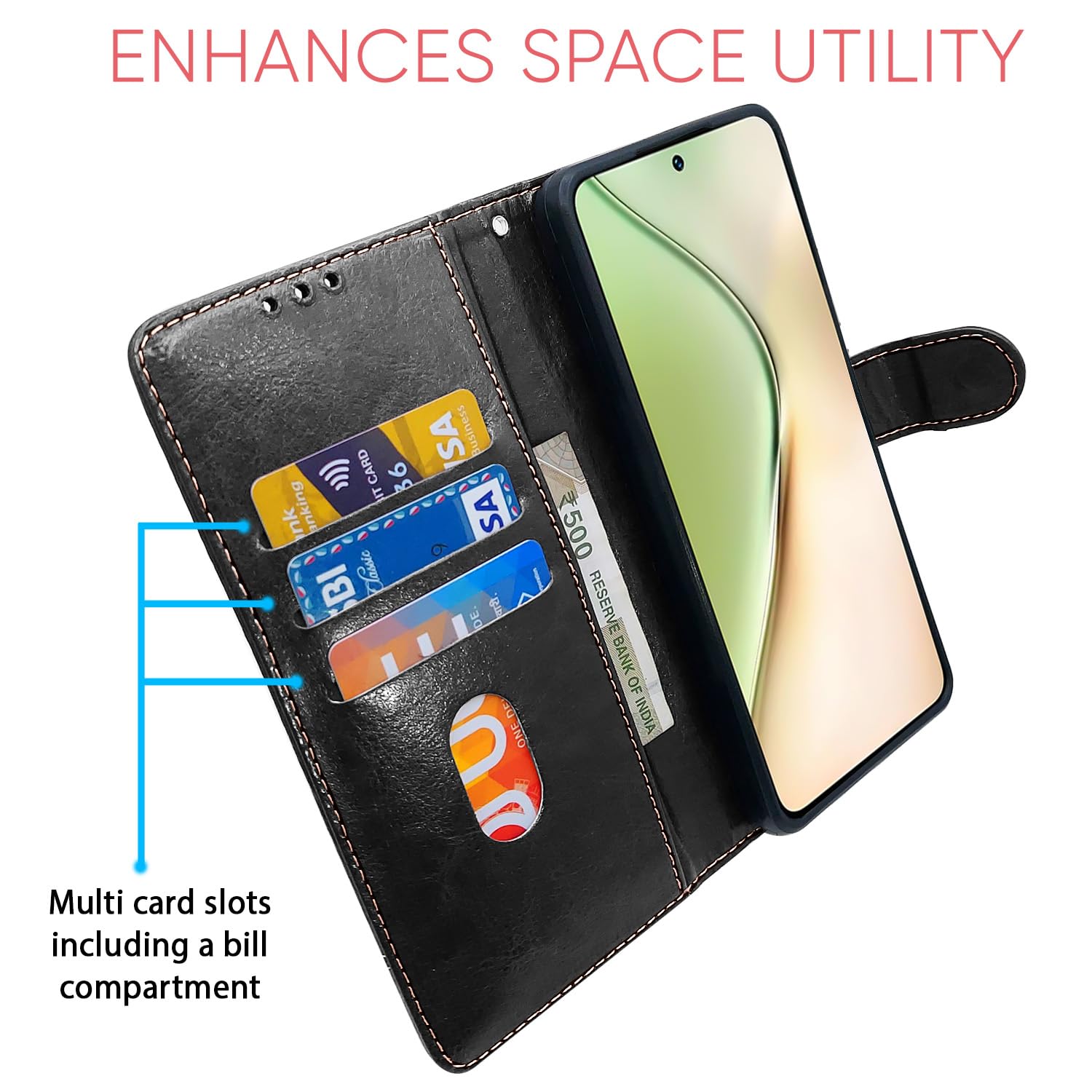 Pikkme Vivo Y200 5G Contrast Flip Cover (Black)