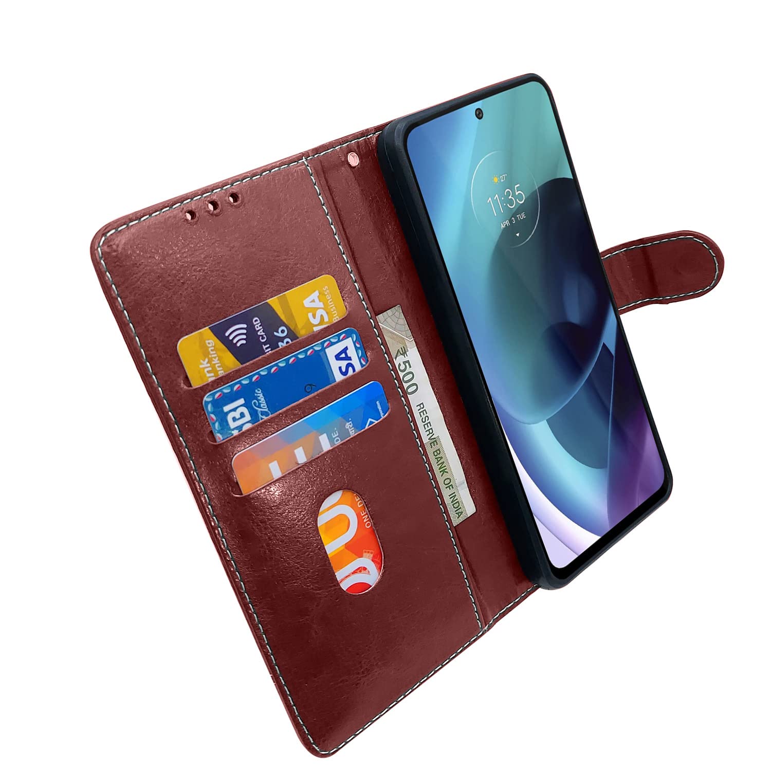 Pikkme Moto G71 Contrast brown flip cover – photo 4