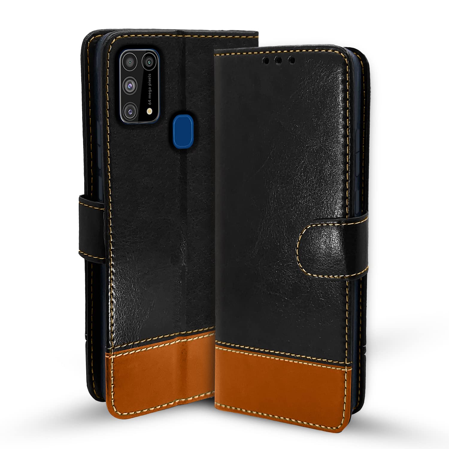 Pikkme Samsung Galaxy M31 / F41 / M31 Prime Constrast Flip Cover | Black & Brown