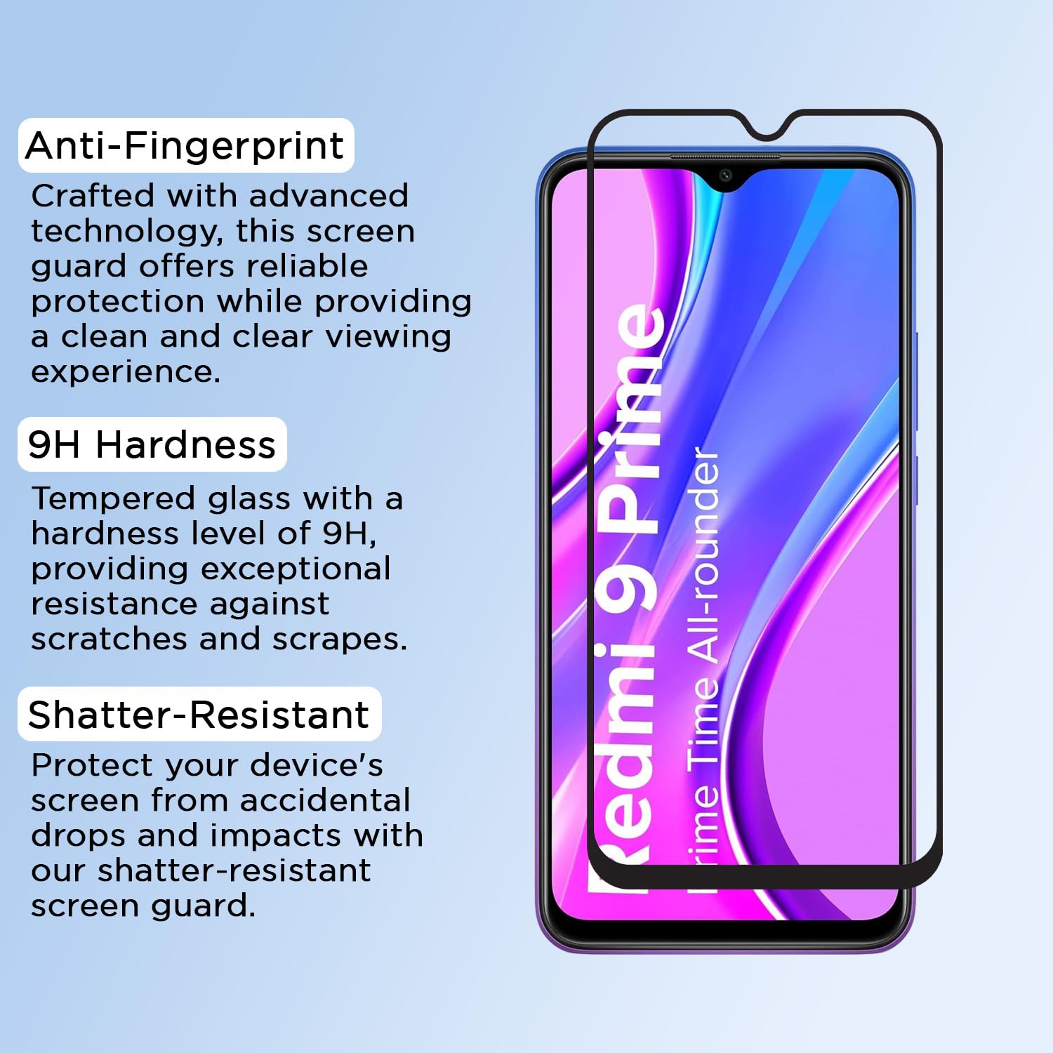 Pikkme Redmi 9 Prime Tempered Glass