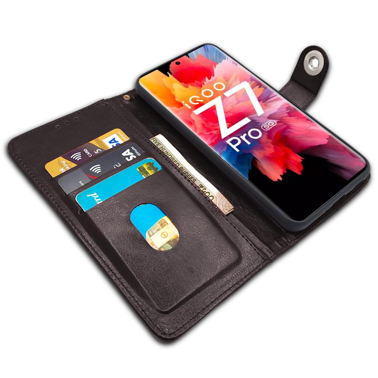 Pikkme iQOO Z7 Pro 5G Button Flip Cover (Coffee)