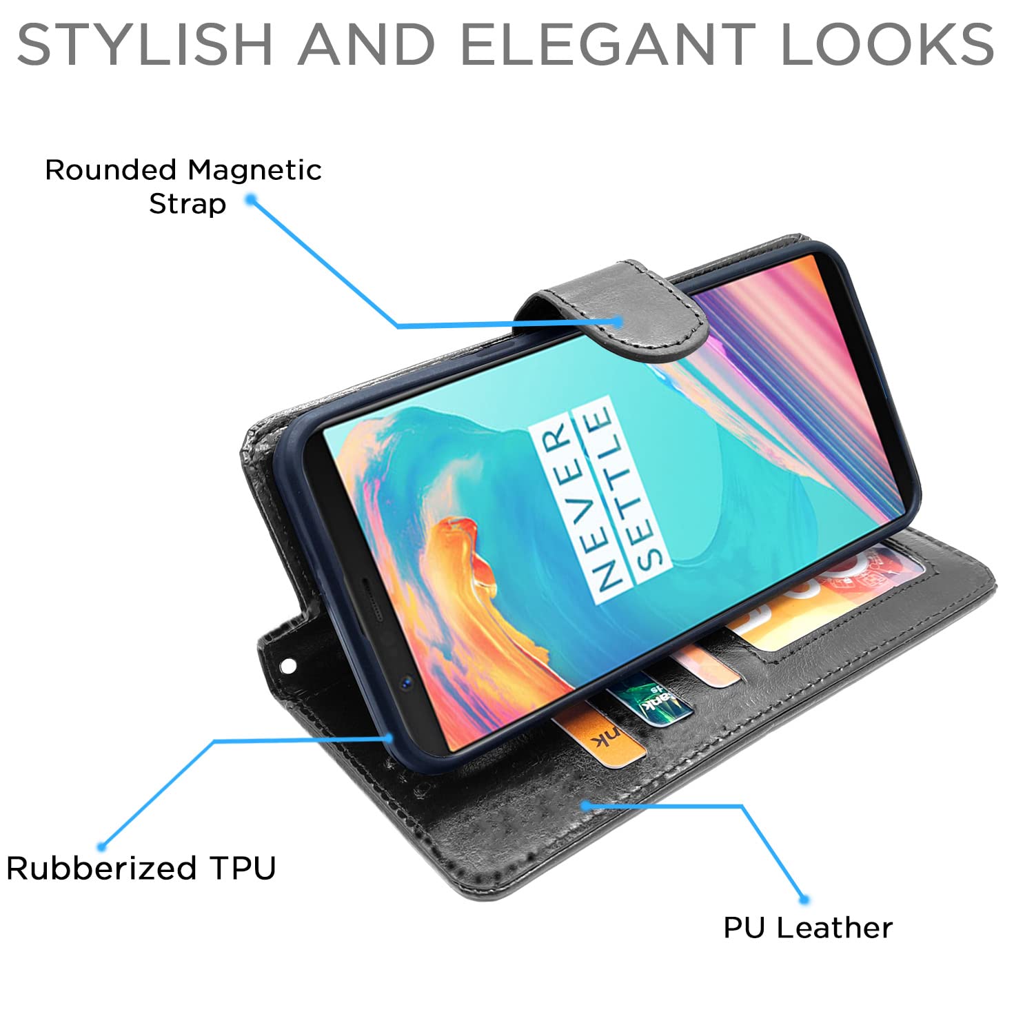 Pikkme OnePlus 5T Vintage Flip Cover | Black