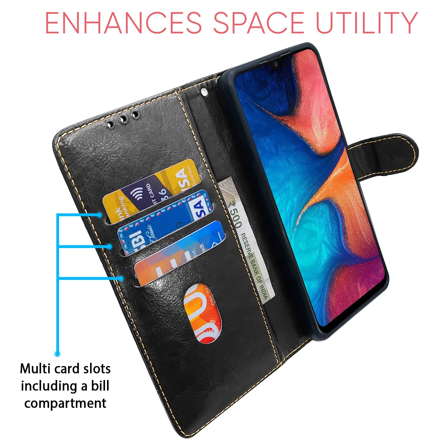 Pikkme Samsung Galaxy A20 / A30 Constrast Flip Cover | Black & Brown