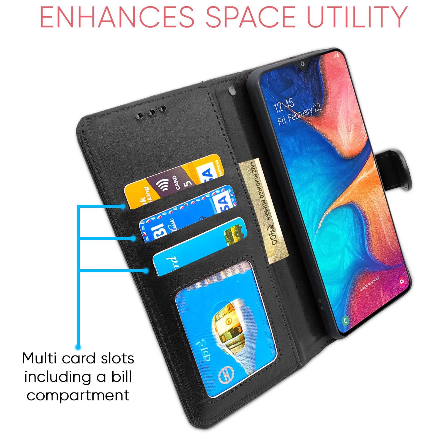 Pikkme Samsung Galaxy A30 / A20 / M10s Vintage Flip Cover | Black