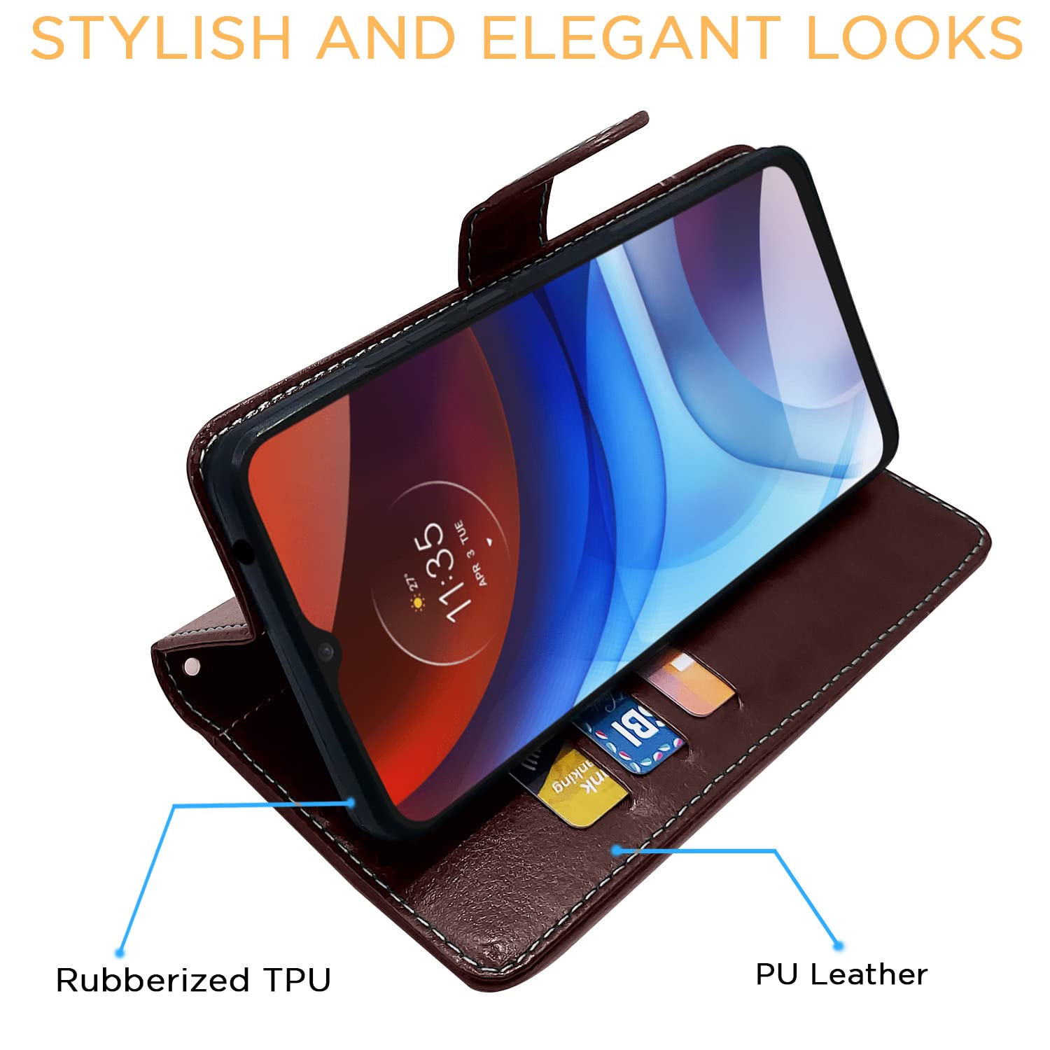 Pikkme Moto E7 Power Contrast coffee wallet flip cover – photo 5