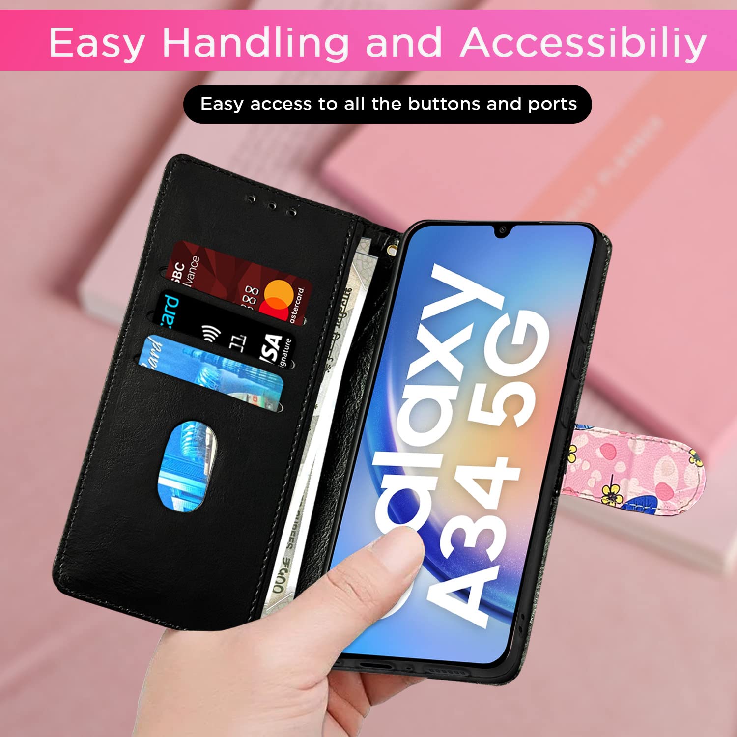 Samsung A34 5G flip cover in pink by Pikkme – photo 6