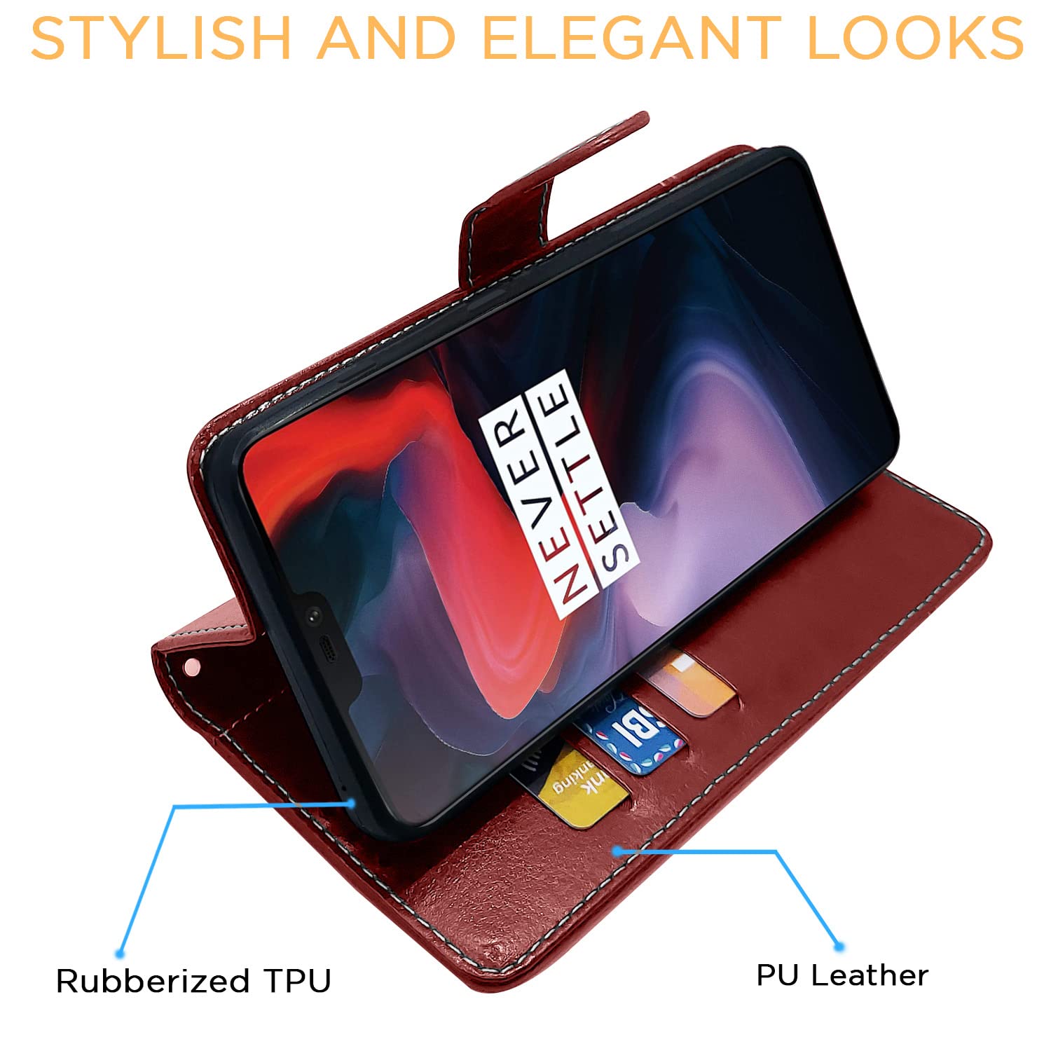 Pikkme OnePlus 6 Constrast Flip Cover | Brown & Coffee