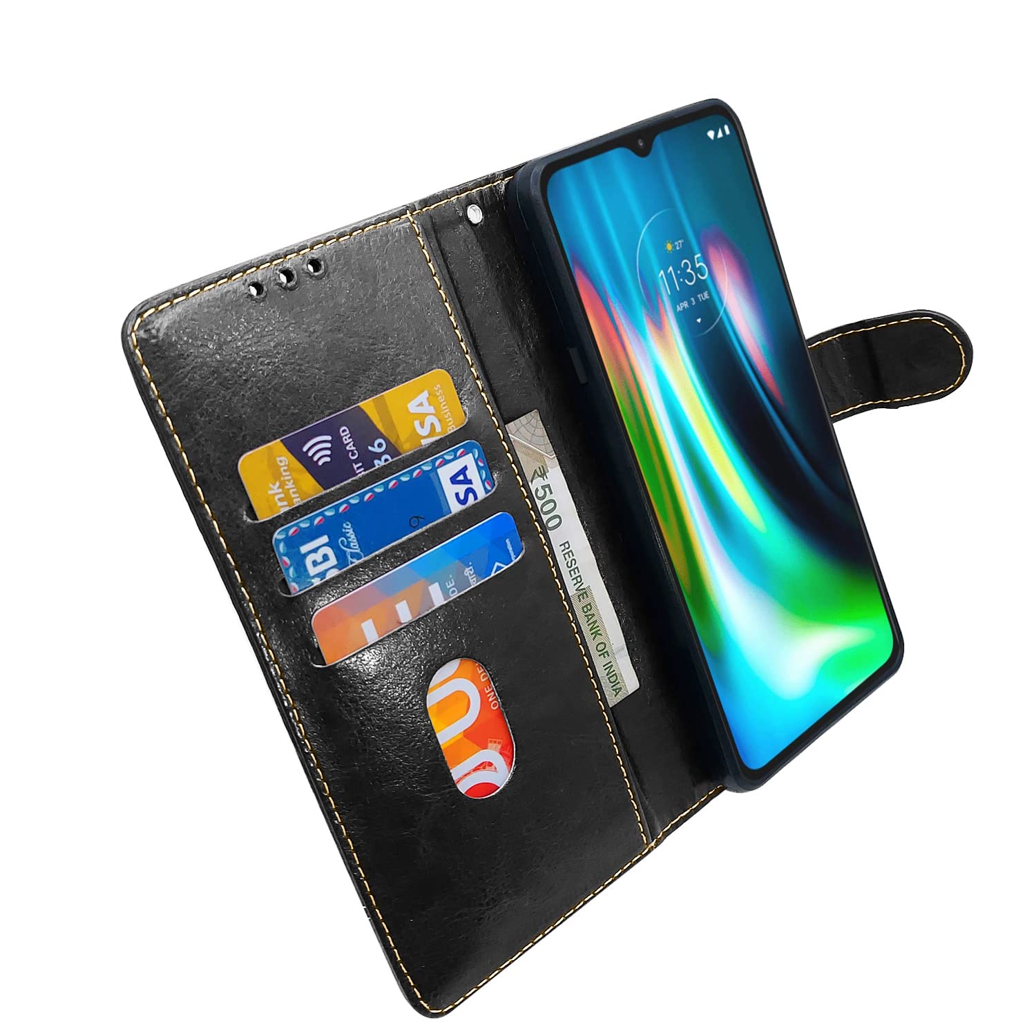 Moto G9 Contrast wallet flip cover in black by Pikkme – photo 4
