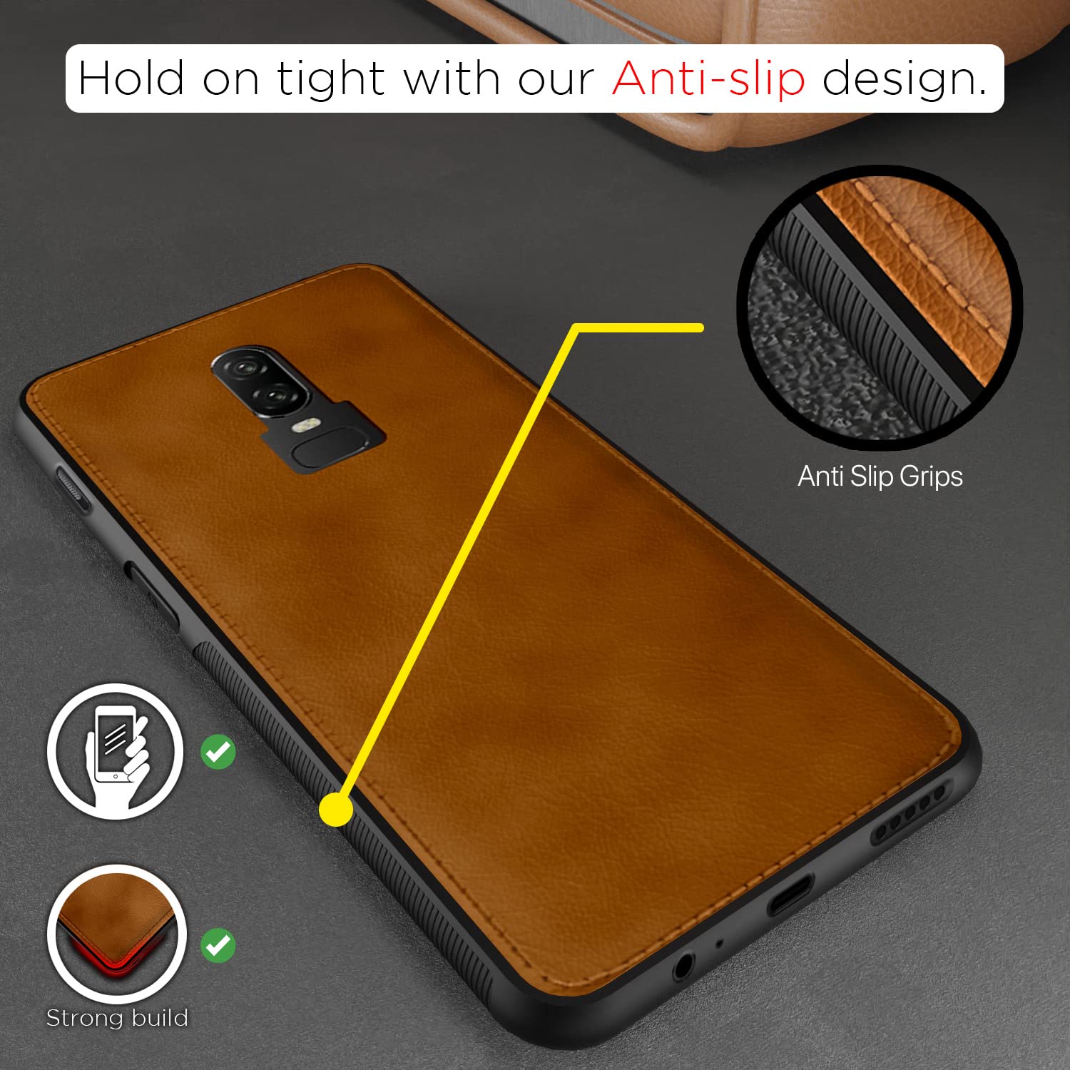 Pikkme brown Leatherback mobile cover for OnePlus 6 – photo 2