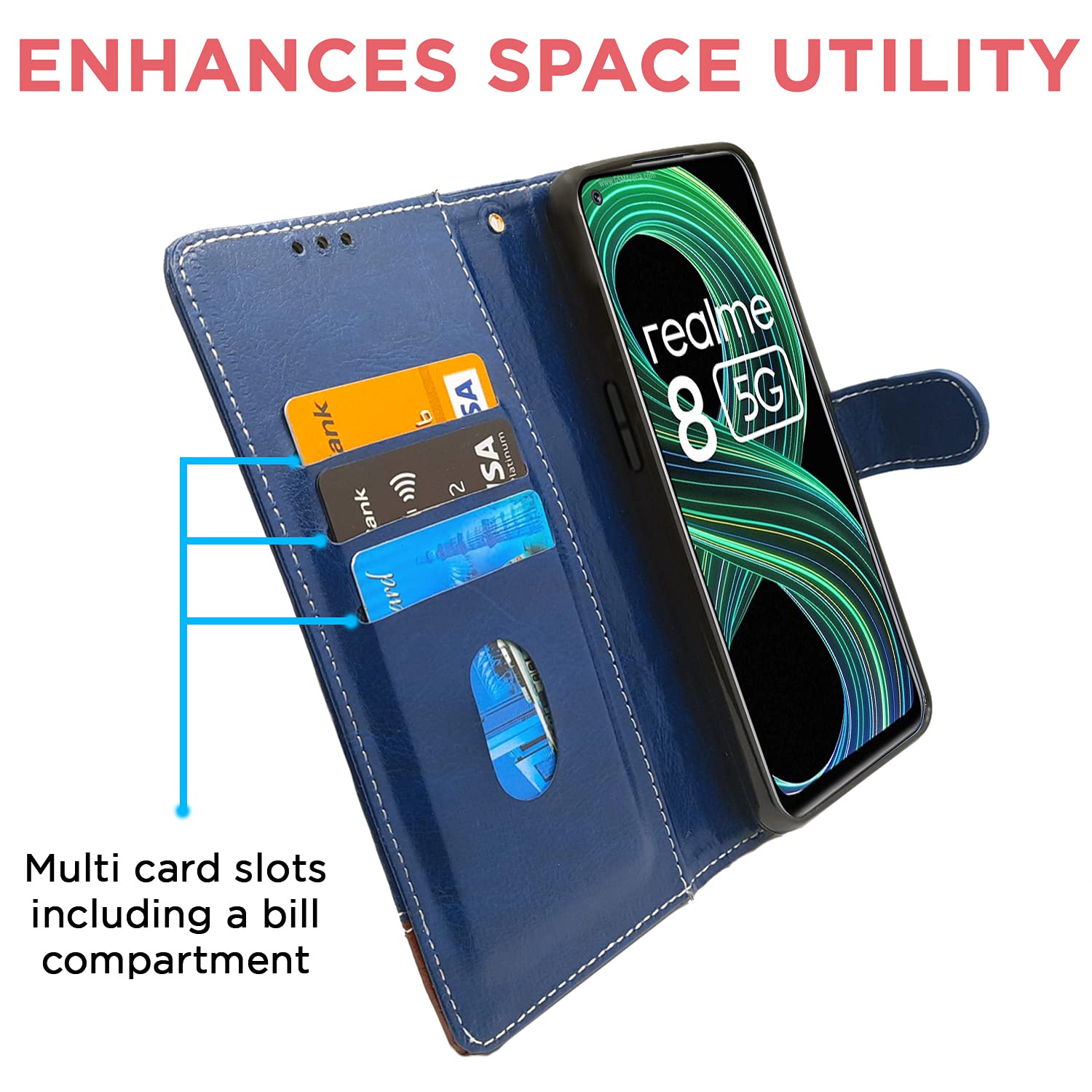Pikkme Realme 9 5G / 8s 5G / 8 5G / Narzo 30 5G Constrast Flip Cover | Blue & Brown