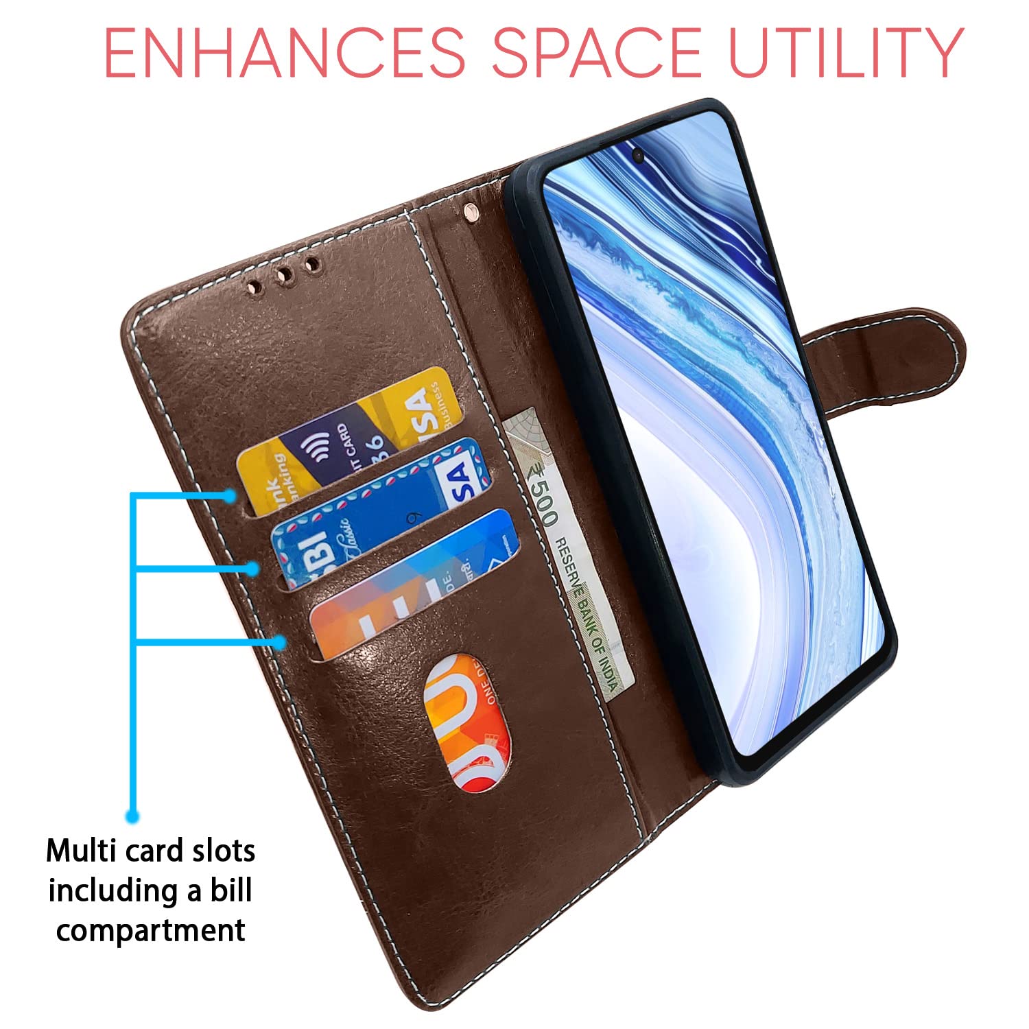 Pikkme Mi Redmi Note 10 Lite/Redmi Note 9 Pro/Note 9 Pro Max Constrast Flip Cover | Brown & Coffee
