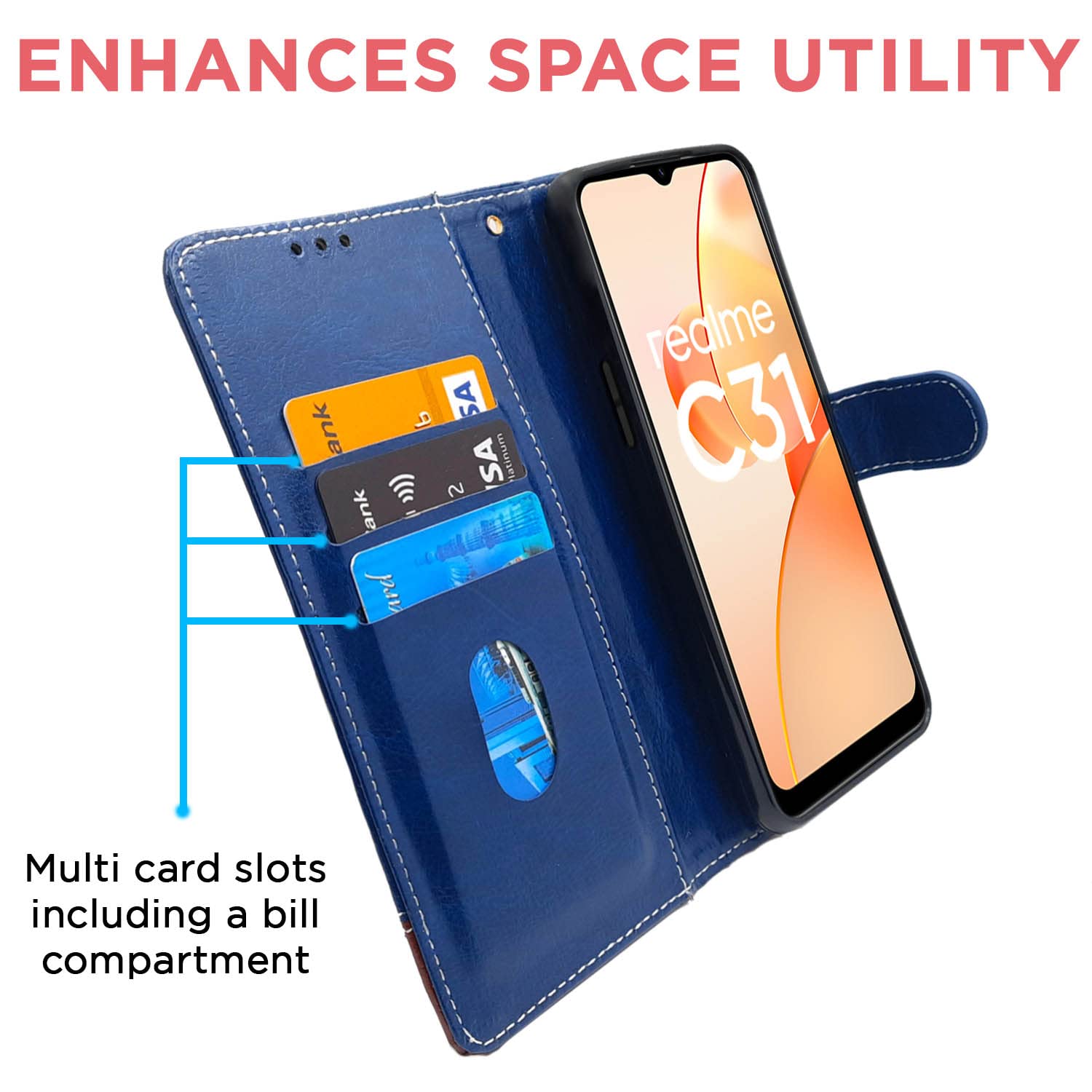 Pikkme Realme C31 Constrast Flip Cover | Blue & Brown