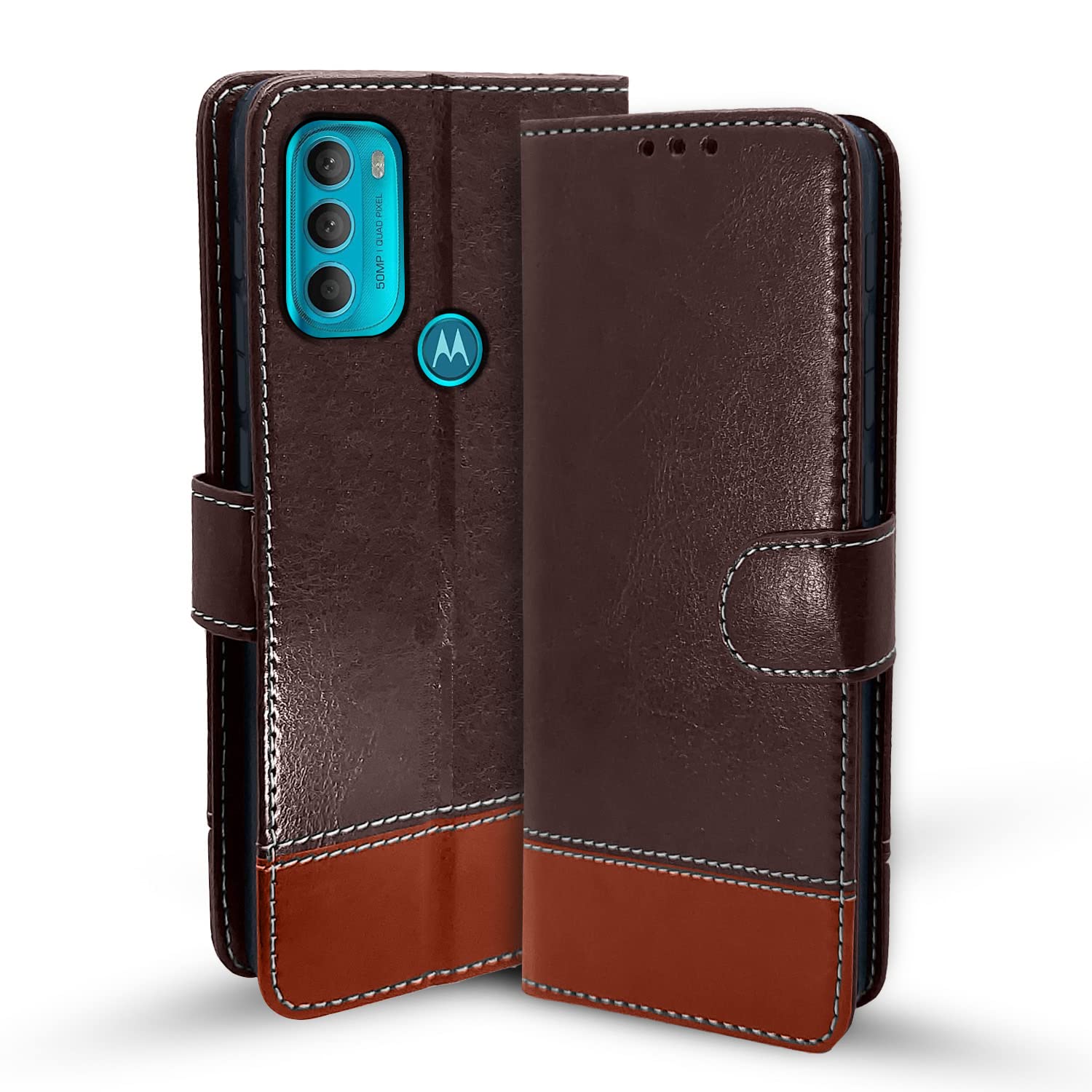 Pikkme coffee Contrast wallet flip cover for Moto G71