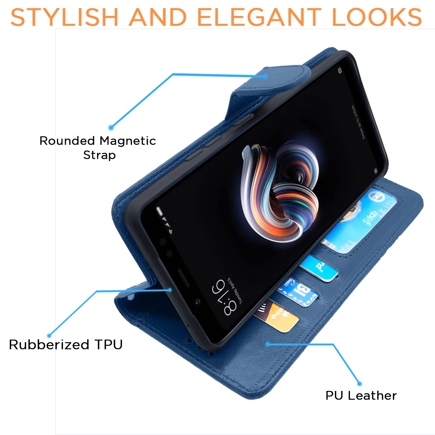 Pikkme Mi Redmi Note 5 Pro Vintage Flip Cover | Blue