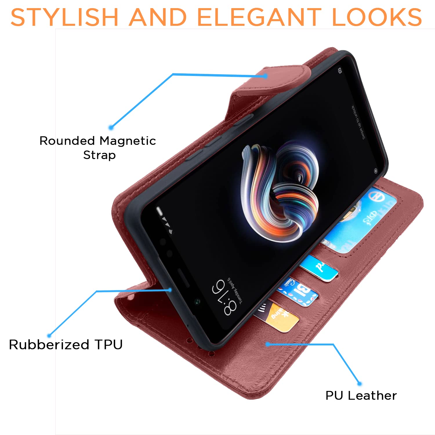 Pikkme Mi Redmi Note 5 Pro Vintage Flip Cover | Brown
