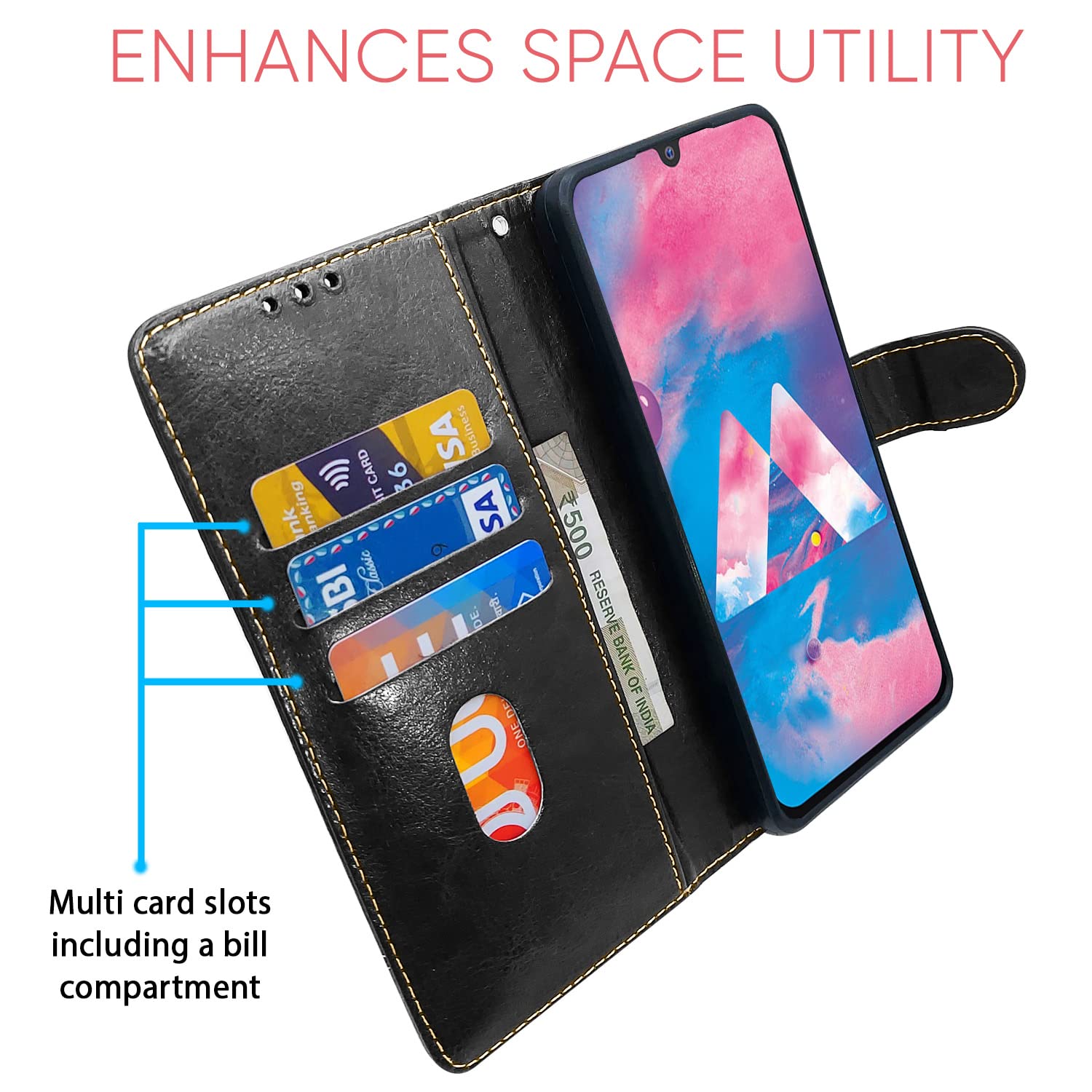 Pikkme Samsung Galaxy M30 Constrast Flip Cover | Black & Brown