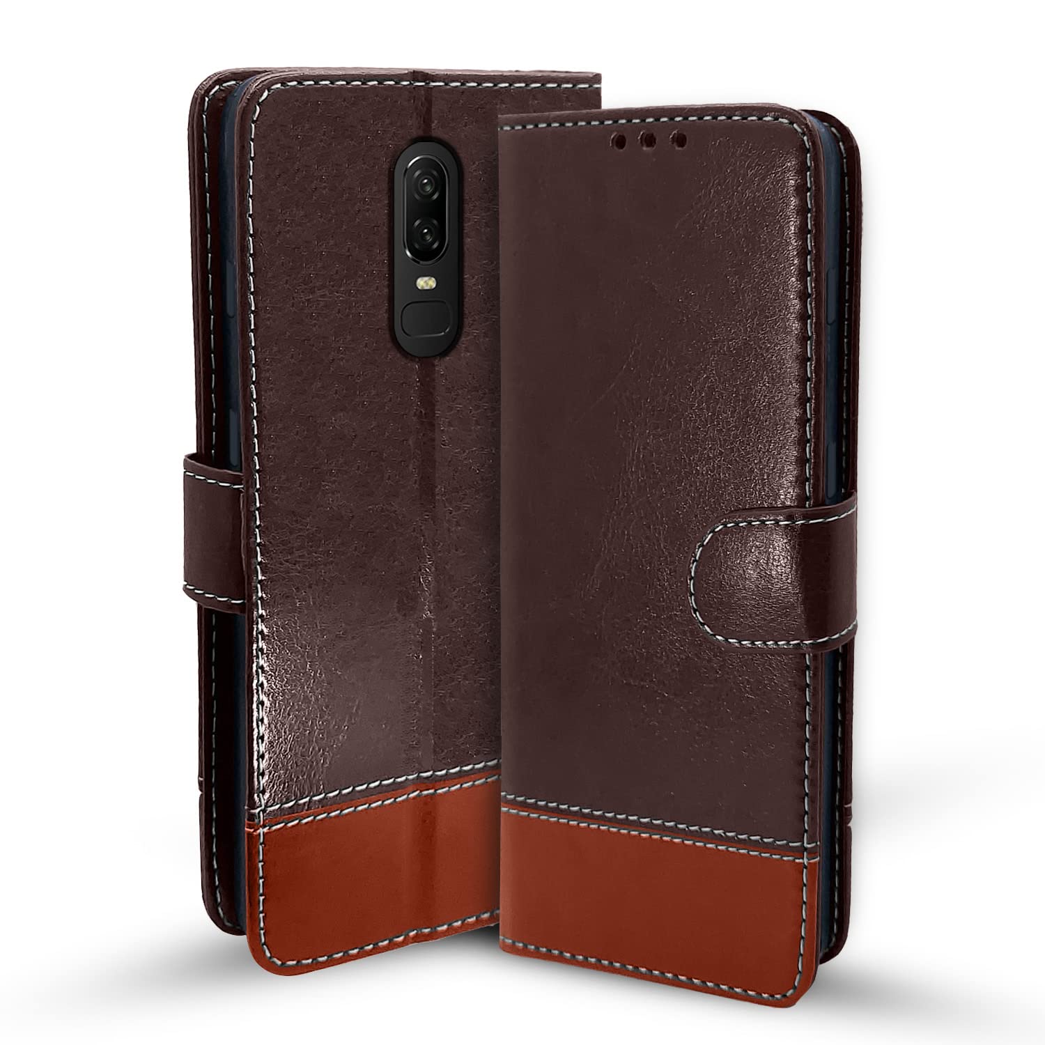 Pikkme OnePlus 6 Constrast Flip Cover | Coffee & Brown