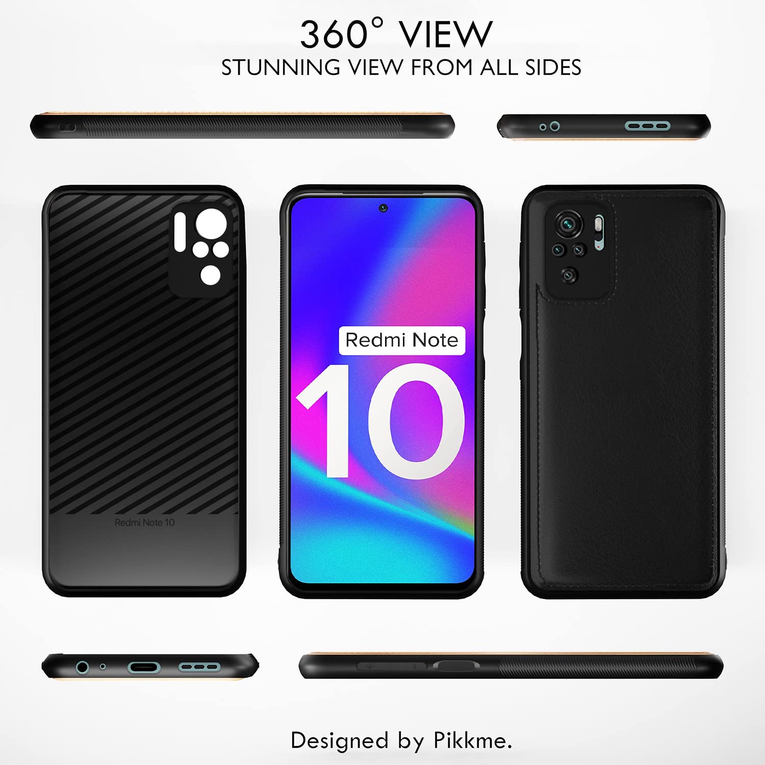 Pikkme Redmi Note 10 / Note 10s Leather Back Cover | Black