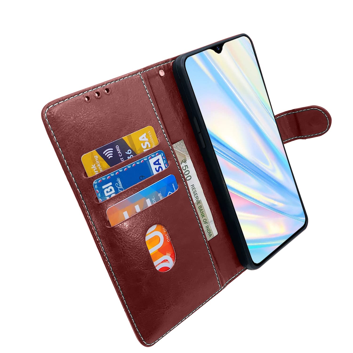 Pikkme Realme 5 Pro Constrast Flip Cover | Brown & Coffee